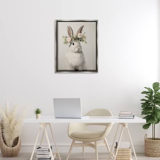 Stupell Industries White Bunny Floral Crown Floating Frame Wall Art